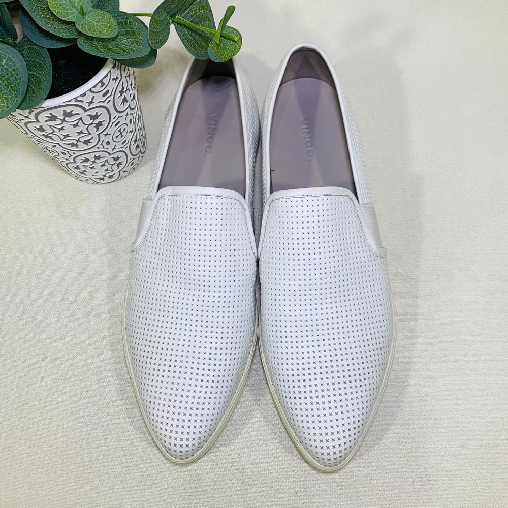 VINCE Pierce Point Toe Leather Slip-On Perforated White Sneakers 10